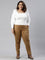 Women Solid Light Brown Mid Rise Suede Treggings