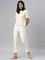 Women Cream Solid Mid Rise Metallic Pants