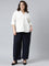 Women Solid Navy High Rise Crepe Wide Pant