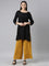 Women Solid Mustard Viscose Mid Rise Knit Palazzos