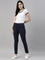 Women Solid Navy Mid Rise Suede Treggings