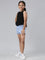 Girls Solid Baby Blue Mid Rise Knit Shorts