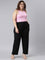 Women Solid Black Mid Rise Casual Rib Pants