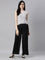 Women Solid Black Mid Rise Shiny Palazzos