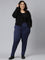 Women Solid Navy Mid Rise Suede Treggings