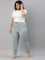 Women Solid Light Ink Mid Rise Linen Pencil Pants