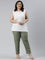 Women Olive Stripe Linen Pencil Pants