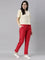 Women Cherry Red Solid Mid Rise Metallic Pants