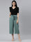 Women Solid Ocean Green Linen Mid Rise Culottes