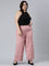 Women Solid Baby Pink Mid Rise Linen Wide Pant