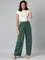 Women Bottle Green Solid Linen Palazzos