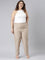 Women Solid Beige Mid Rise Linen Ikat Pencil Pants