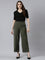 Women Solid Olive Green High Rise Crepe Wide Pant