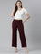 Women Solid Bright Maroon Ponte Wide Leg Pants