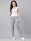 Women Light Blue Stripe Printed Jeggings