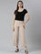 Women Solid Beige Mid Rise Ribbed Palazzos