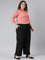 Women Solid Black High Rise Crepe Wide Pant