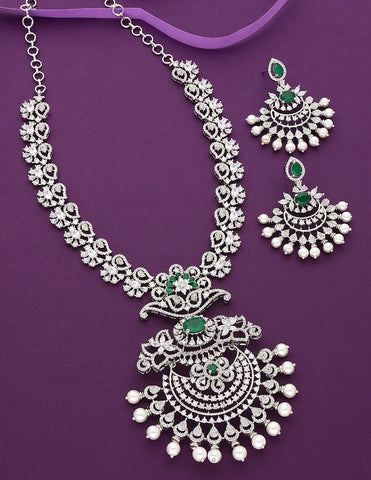 Designer Rhodhium Polish Zirconia Necklace Set