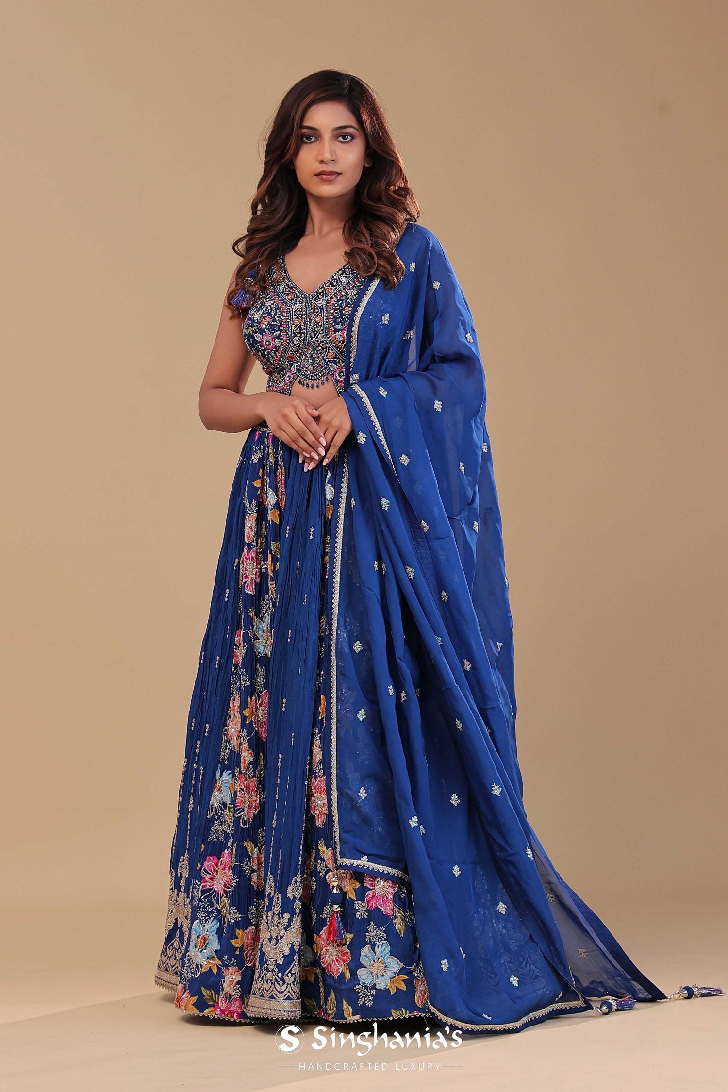 Admiral Blue Chinon Lehenga Set