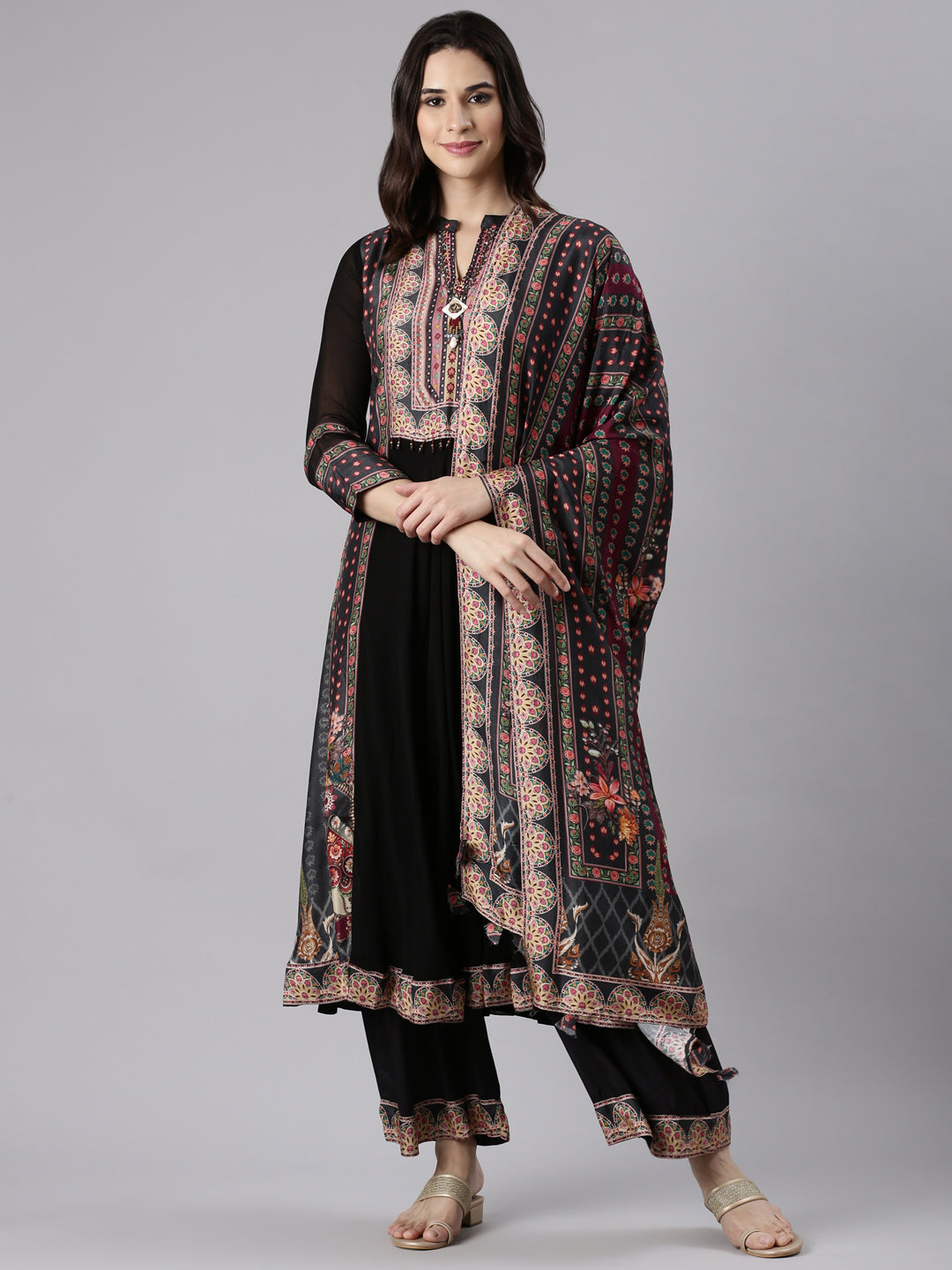 Black Georgette Anarkali Three Piece Set
