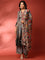 Grey Kalamkari Silk A-line three piece suit set