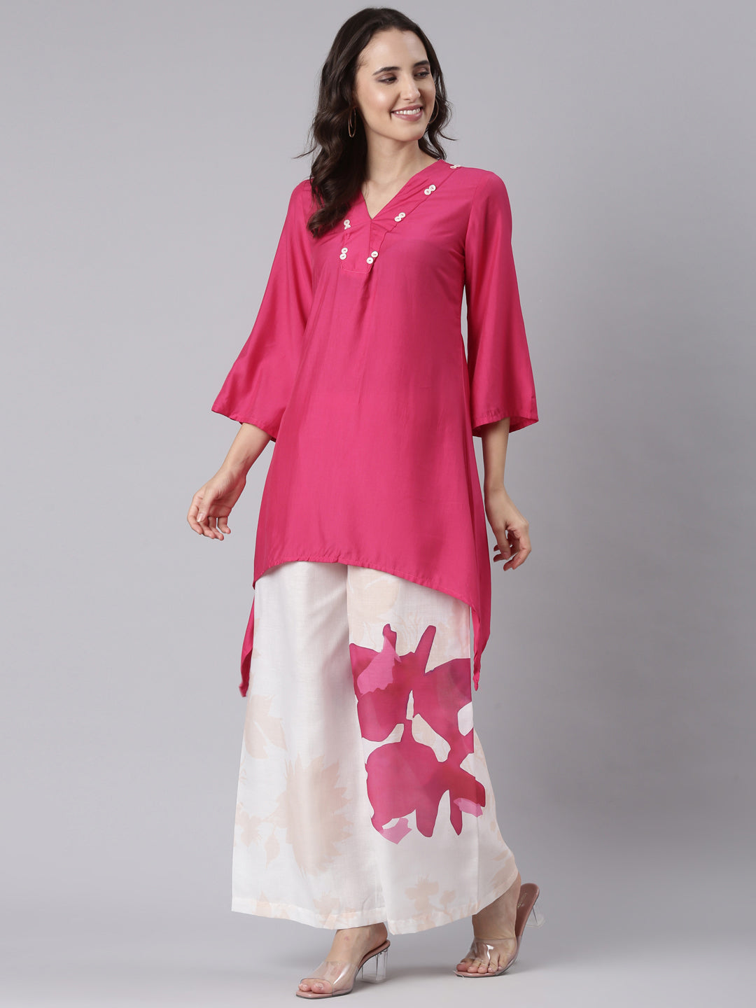 Magenta muslin C cut two piece set