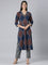 Neerus Blue Printed Straight Kurta and Trousers