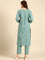 Mint green linen thread embroidery two piece suit set