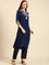 Midnight Blue thread work three piece crepe suit set with organza dupatta