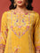 Mustard crepe embroided digital prited three piece suit set