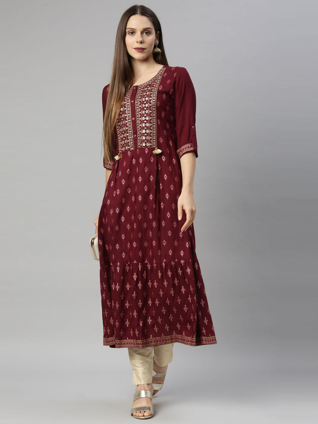 Neeru's Maroon Color Slub Riyon Fabric Tunic