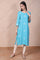 Blue Embroidered Straight Rayon Kurta