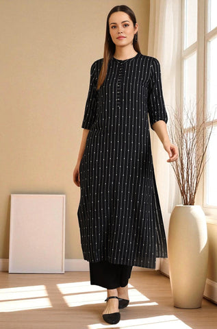 Black Yarn Dyed Striped Straight Kurta
