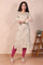 Beige Floral Embroidered Straight Acrylic Kurta
