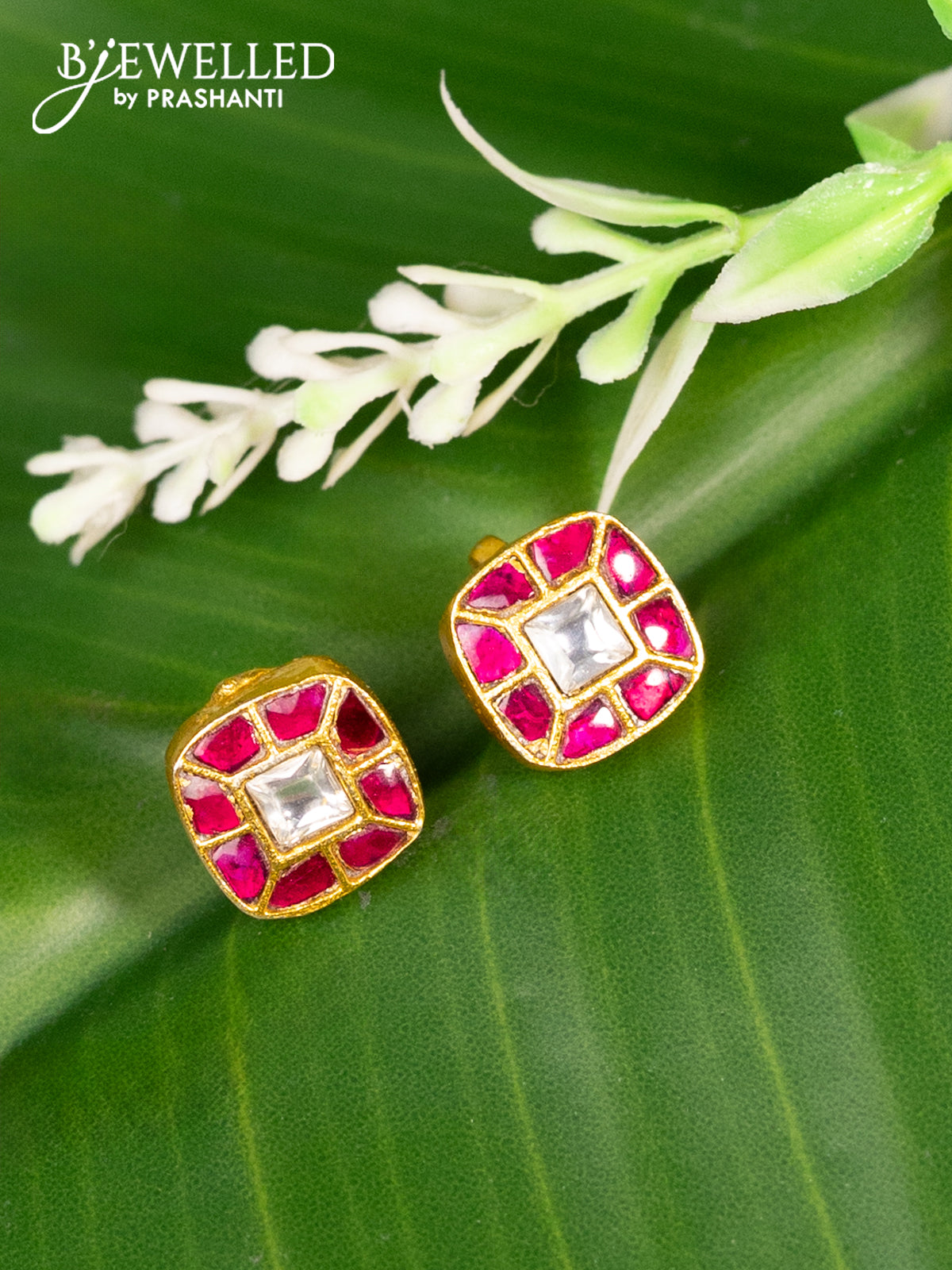 Bugadi earrings with pink jadau kundan stones