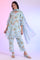 Blue Printed Straight Kurta with Palazzo & Dupatta Set