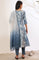 Blue Printed Flarred Kurta with Palazzo & Dupatta Set