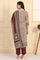 Brown Geometric Printed Sequins Straight Modal Kurta, Palazzos and Dupatta Set