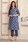 Blue Printed Straight Pure Cotton Kurta and Trouser Co-ord Set