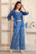 Blue Printed Thread Embroidered Straight Cotton Spaghetti Top, Jacket and Palazzo Set