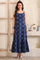 Blue Dyed Thread Embroidered Flared Cotton Blend Dress and Jacket Set