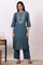 Blue Embroidered Yoke Pure Cotton Straight Kurta and Pants Set