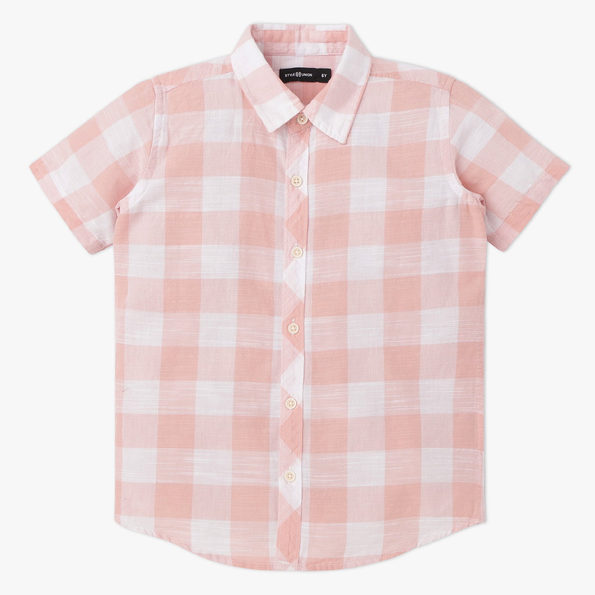 Boys Half Sleeve Shirt Collar Checkered Shirt