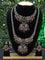 Bridal set peacock design with ruby & cz stones and beads hangings in victorian finish