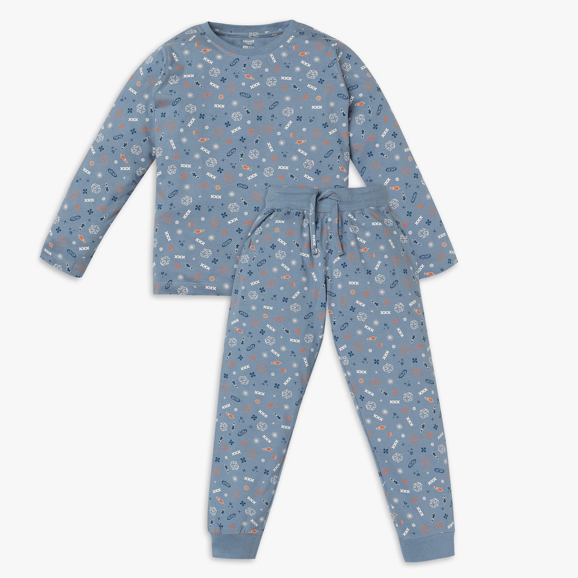 Boys Knitted Printed T-Shirt With Trackpant Sleepwear Set