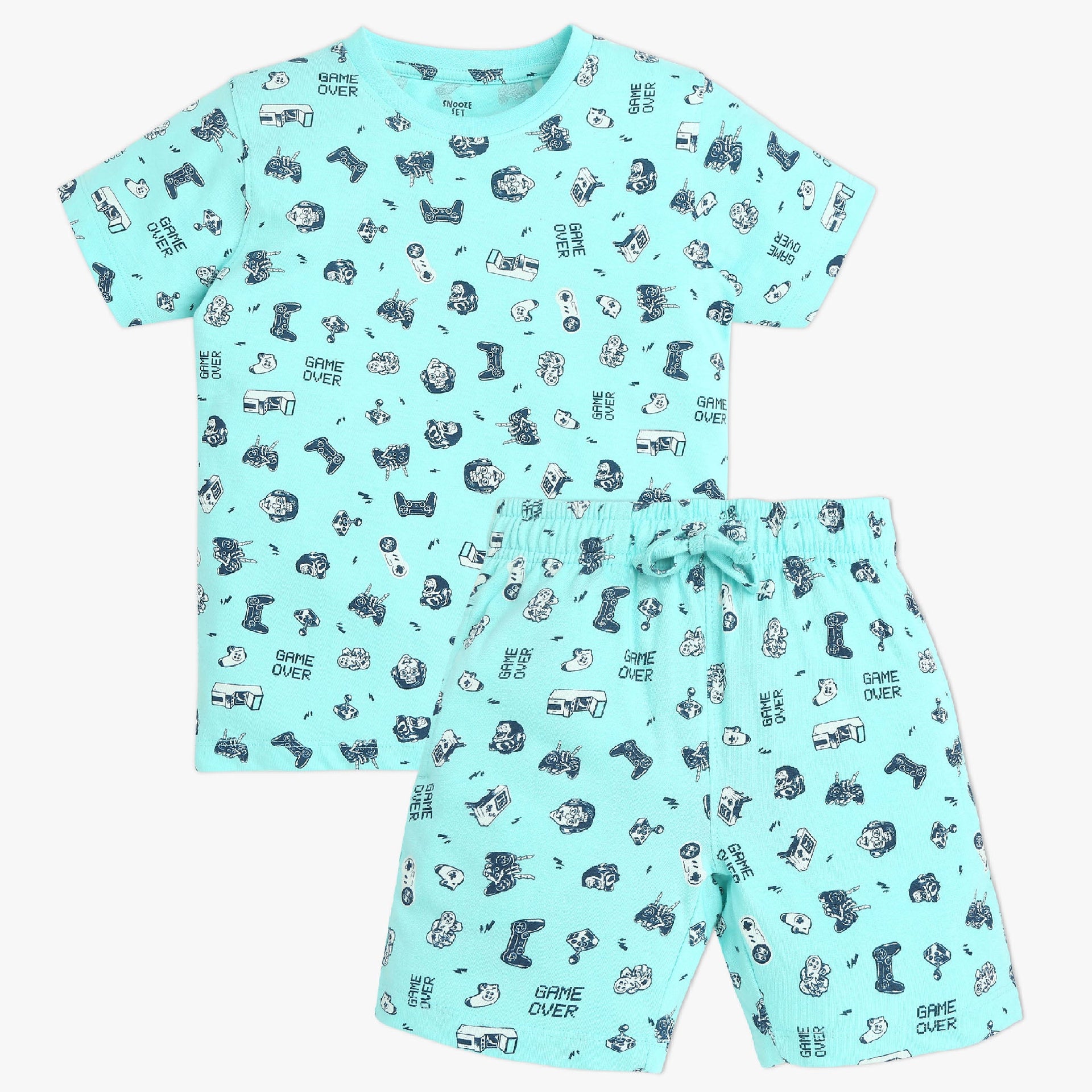 Boys Crew Neck T-Shirt And Shorts All Over Printed Sleepwear Set