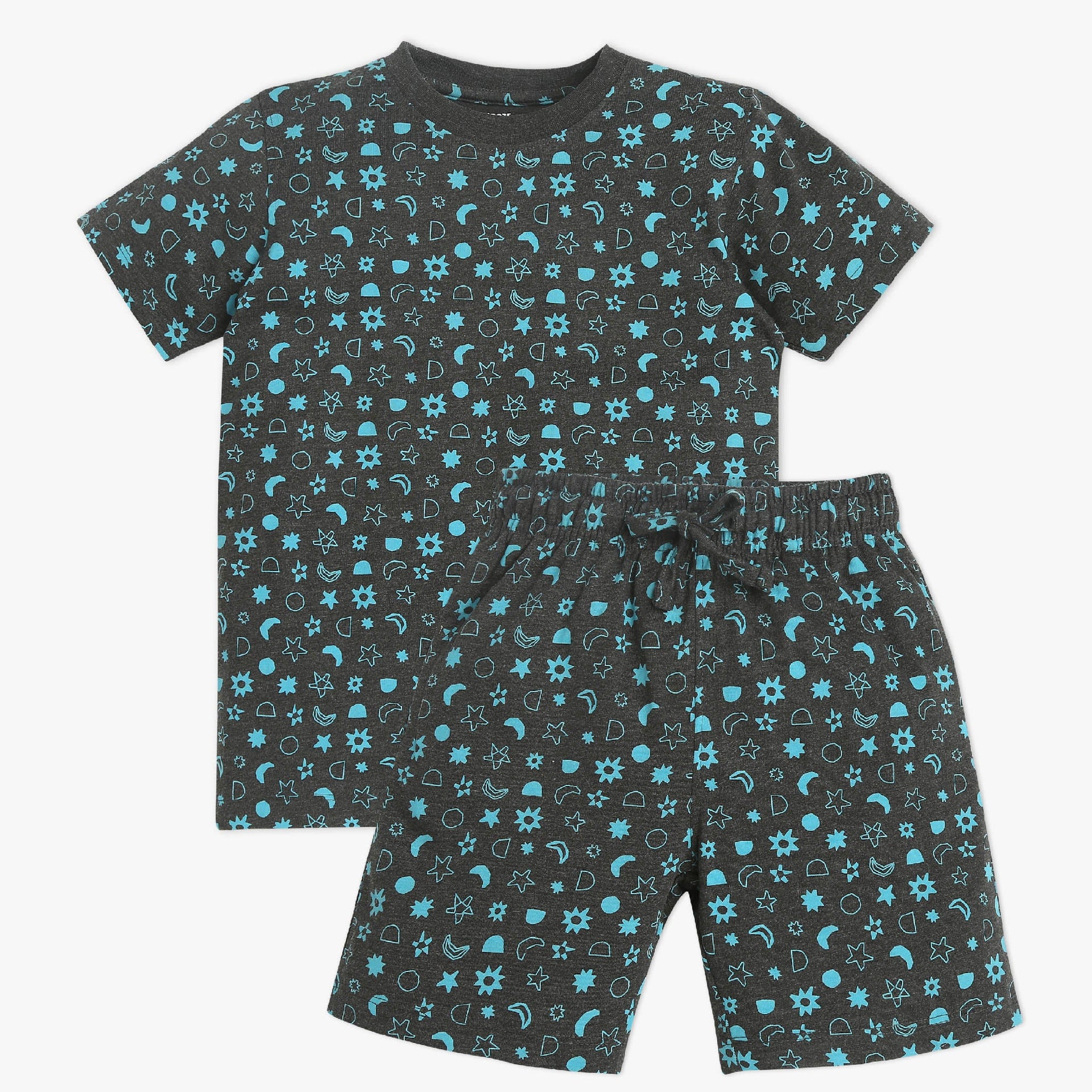 Boys Crew Neck T-Shirt And Shorts All Over Printed Sleepwear Set