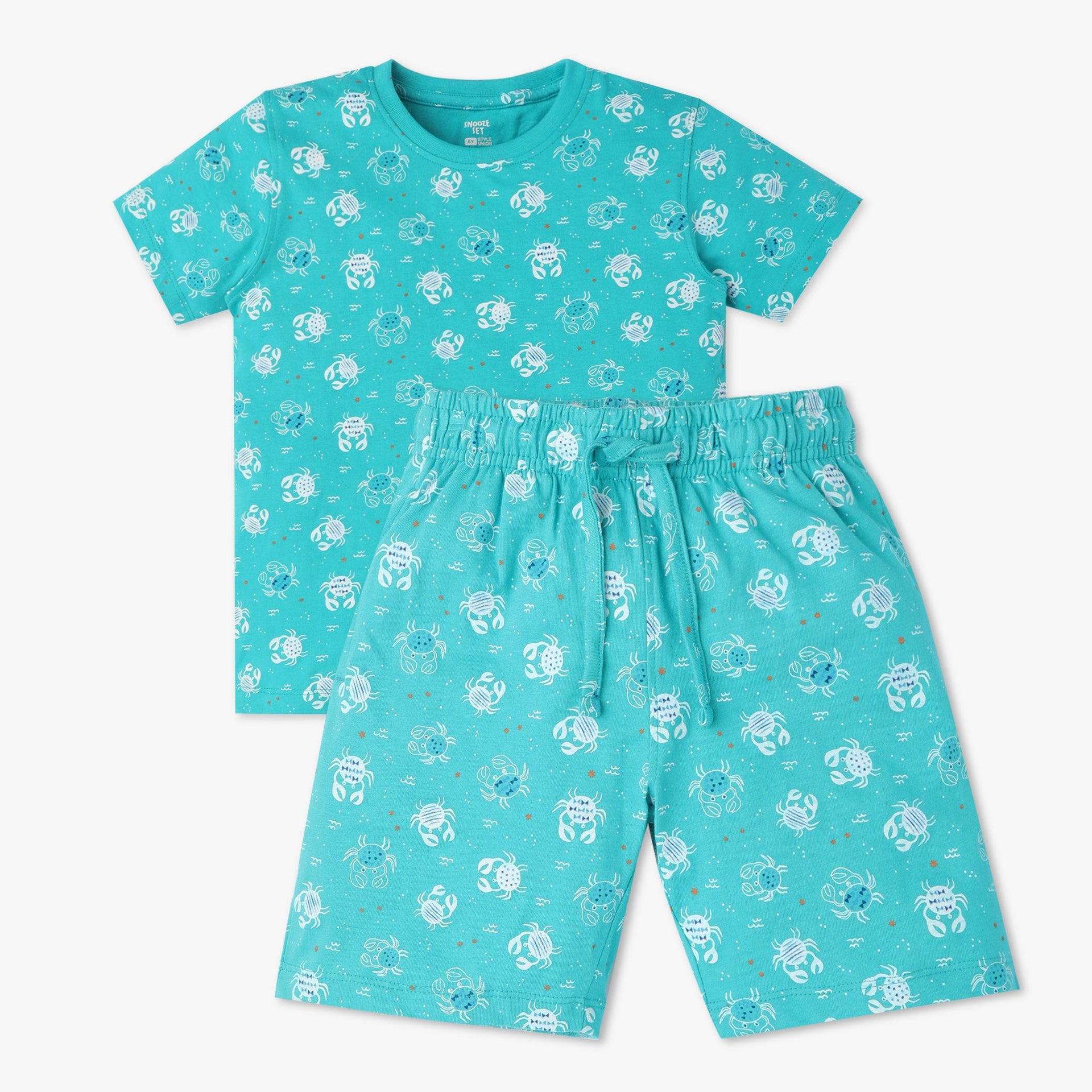 Boys Crew Neck T-shirt and Shorts All Over Printed Sleepwear Set