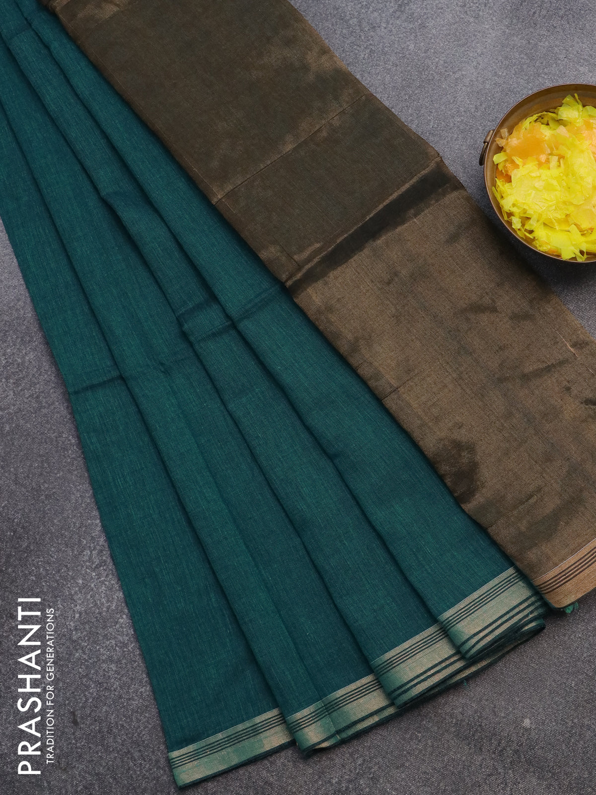 Bengal soft cotton saree peacock green with plain body and zari woven border
