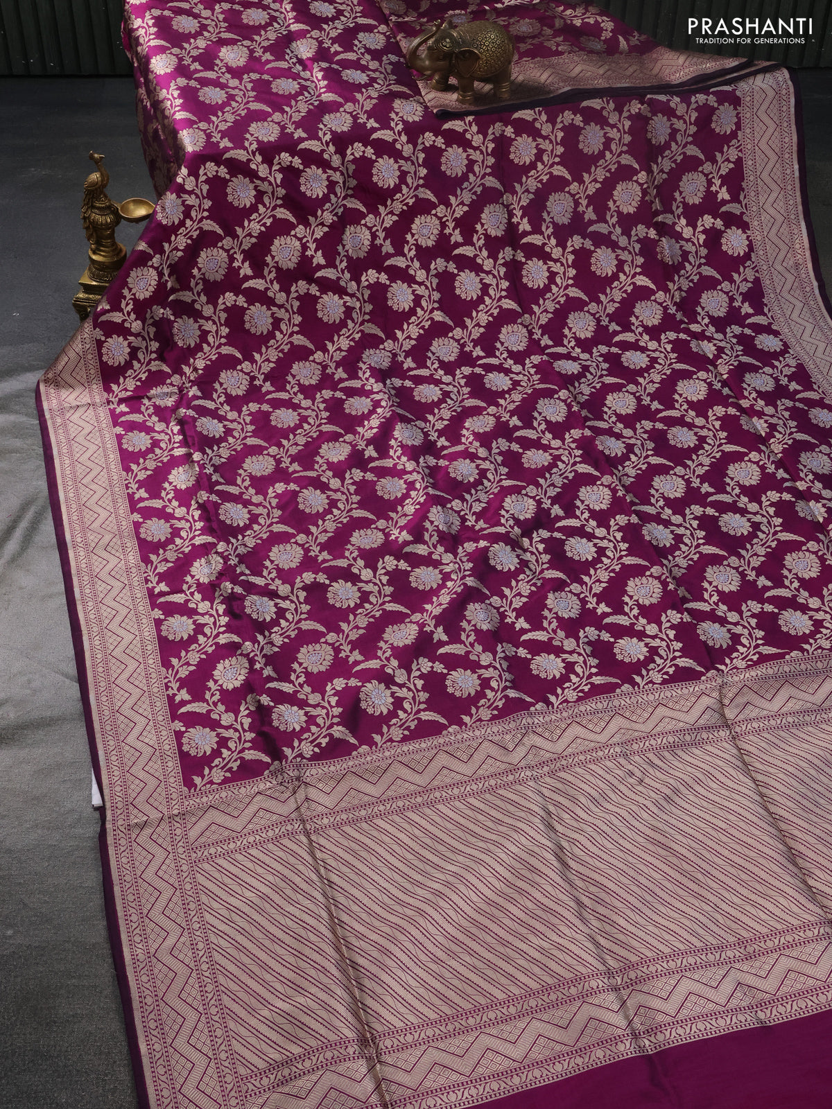 Banarasi uppada silk saree purple with allover zari woven floral weaves and zari woven border